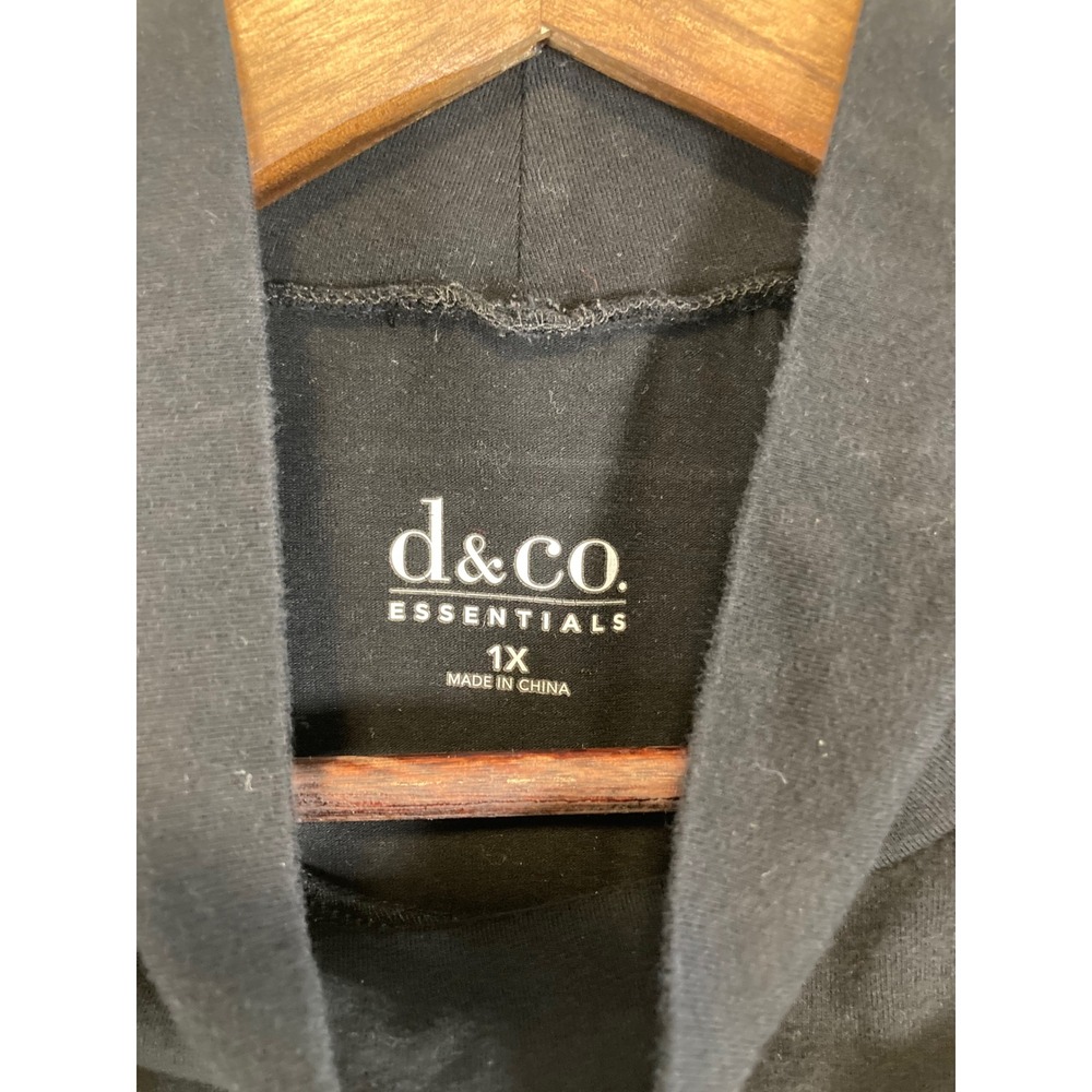 Denim & Co Essentials Mock Neck Top Womens 1X Black Short Sleeve Stretch Tee - Picture 3 of 9